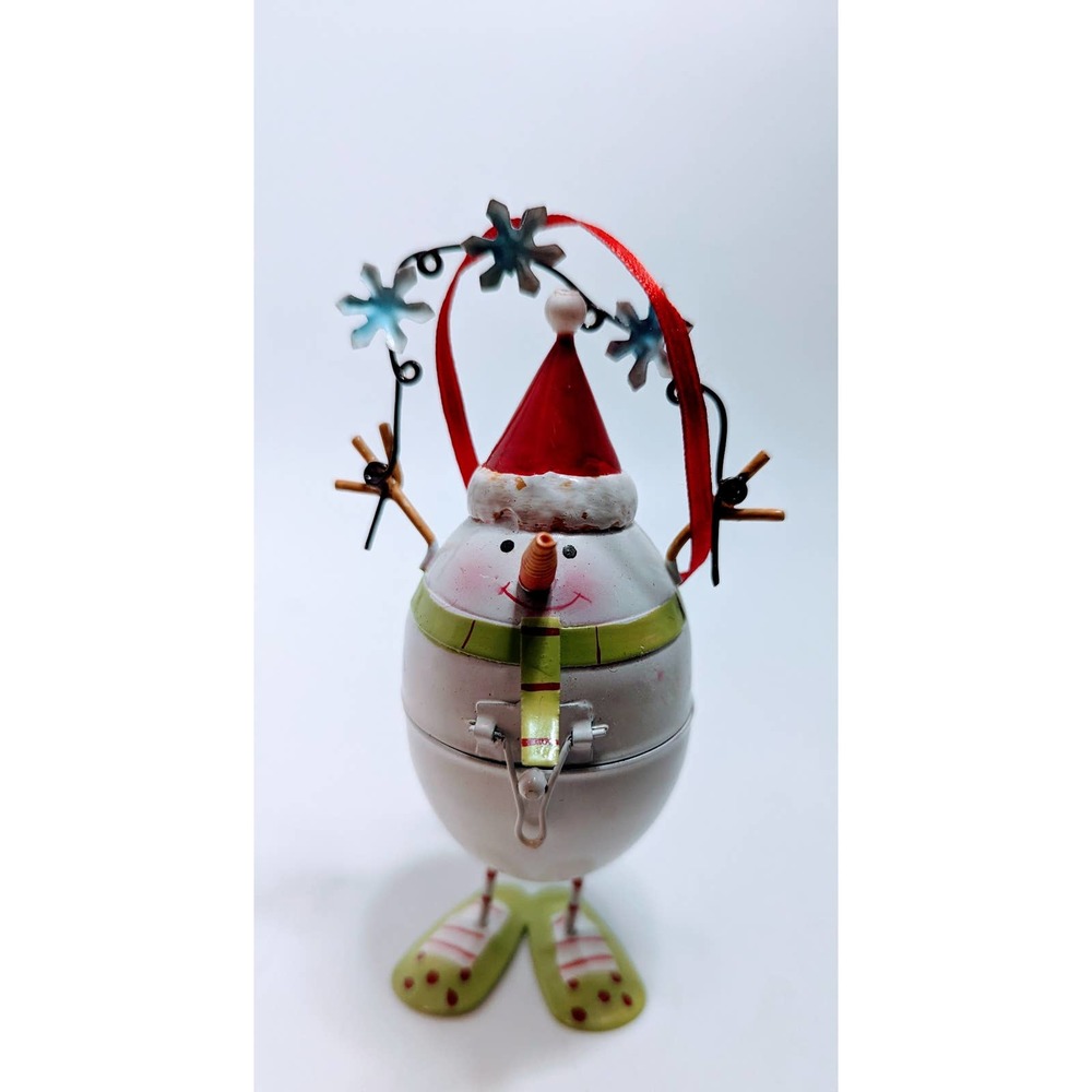 Vintage Metal Snowman Christmas Ornament Trinket Box